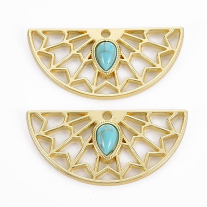 Rack Plating Alloy Pendants, with Resin, Cadmium Free & Lead Free, Fan
