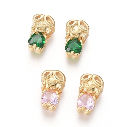 Golden Plated Brass Charms, with Cubic Zirconia, Girl