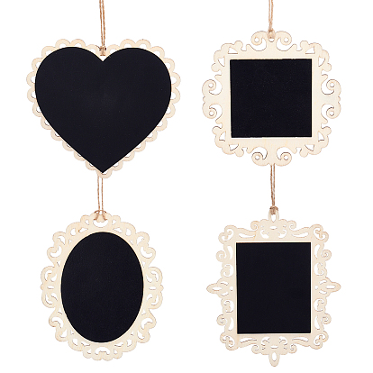 4 Pcs 4 Styles Natural Wooden Chalkboards Blackboard, with Hemp Rope