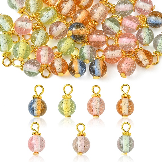 40шт. подвески из смолы градиентного цвета, с золотистой железной фурнитурой и фольгой, круглые