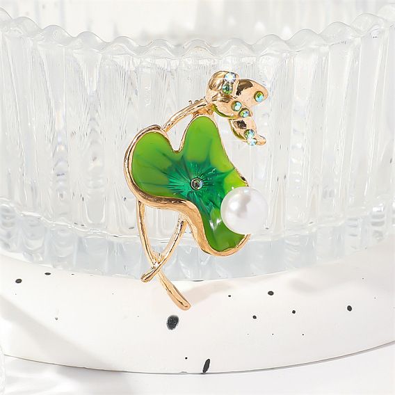 Броши из эмалевого сплава «лотос», с горный хрусталь и акриловые бусины