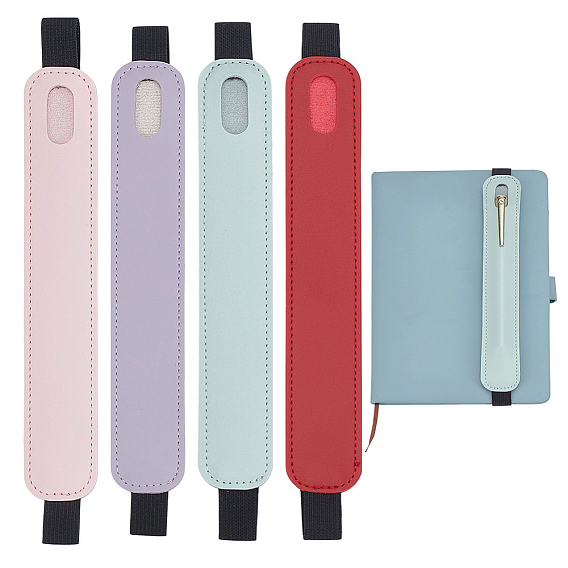 4 шт. 4 цветной чехол для ручки из искусственной кожи, держатель для карандашей на резинке для блокнота, для офиса и школьных принадлежностей, прямоугольные