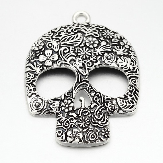 Tibetan Style Alloy Big Pendants, Lead Free & Nickel Free & Cadmium Free, Sugar Skull, For Mexico Holiday Day of the Dead