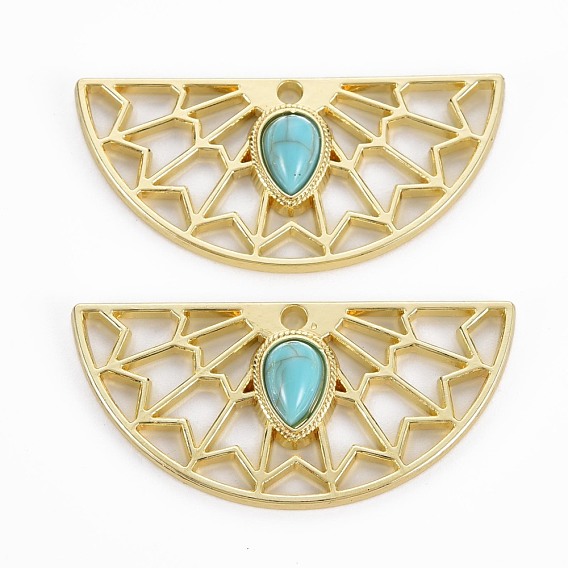Rack Plating Alloy Pendants, with Resin, Cadmium Free & Lead Free, Fan
