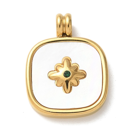 304 из нержавеющей стали горный хрусталь подвески, с паве-ракушкой, ионное покрытие (ip), квадрат со звездными подвесками