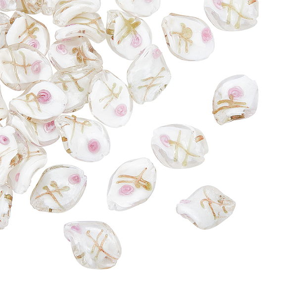 30Pcs Handmade Gold Sand Lampwork Beads, Twist