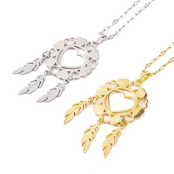 Плетеная сетка/паутина с перьями 201 ожерелья из нержавеющей стали в стиле бохо для женщин