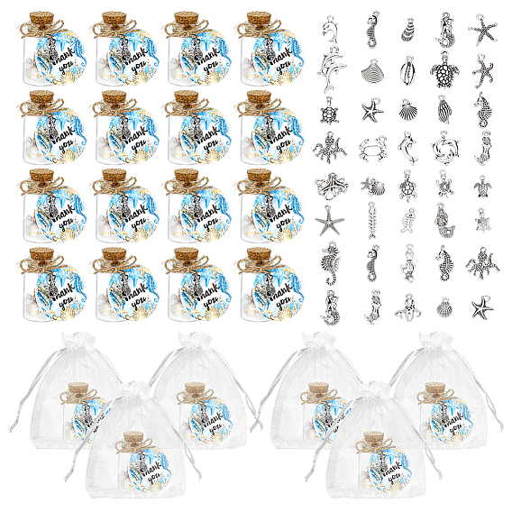 DIY Glass Bottle Pendant Decorations Making Kits, Including Alloy Pendants Sets, Jute Cord, Organza Gift Bags, Paper Thank You Gift Tags