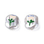 ABS Plastic Imitation Pearl Beads, with Enamel, Oval with Flower