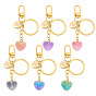 6Pcs 6 Colors Transparent Resin with 304 Stainless Steel Heart Pendant Keychain, with Alloy Split Key Rings and Swivel Clasps