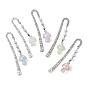 Mushroom AB Color Transparent Acrylic Bookmarks, with Glass Beads, Flower Pattern Tibetan Style Alloy Hook Bookmark