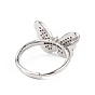 Clear Cubic Zirconia Butterfly Adjustable Ring, Brass Jewelry for Women, Lead Free & Cadmium Free