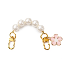 Acrylic Imitation Pearl Bag Extension Chains, with Alloy Swivel Clasps and Flower Charms