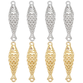 8 pièces 2 couleurs laiton micro-pavé zircon cubique transparent connecteur poisson breloques, plaqué longue durée, crémaillère plaquage, sans plomb et sans cadmium, placage ionique (ip)