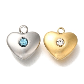 Ion Plating(IP) 304 Stainless Steel Rhinestone Pendants, Heart