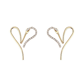 Crystal Rhinestone Heart Earrings, Alloy Wire Wrap Jewelry for Women