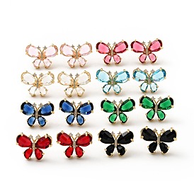 Cubic Zirconia Butterfly Stud Earrings, Real 18K Gold Plated Brass Jewelry for Women, Cadmium Free & Lead Free