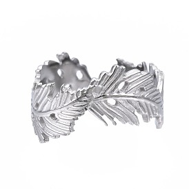 304 Stainless Steel Leaf Open Cuff Ring, Chunky Ring for Women