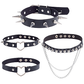 4шт. 4 стили: готический стиль, чокеры из искусственной кожи с шипами и заклепками, платина