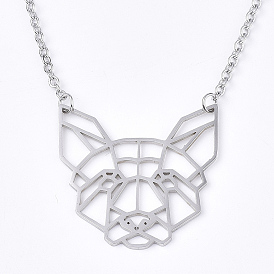 201 Stainless Steel Puppy Pendant Necklaces, with Cable Chains, Filigree Beagle Dog Head