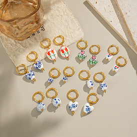 Керамические серьги-кольца из нержавеющей стали, реальный 18 k позолоченный