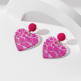 Acrylic Heart Dangle Stud Earrings with Alloy Pins for Women