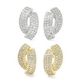 Rack Plating Brass Micro Pave Clear Cubic Zirconia Stud Earrings for Women, Cadmium Free & Lead Free, Long-Lasting Plated, Nuggets