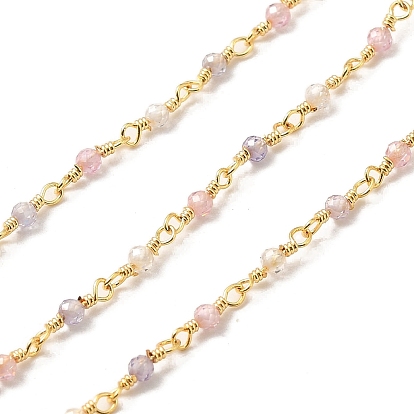 Цепочка из латуни ручной работы, со стеклянными бусинами, пайки, с катушкой