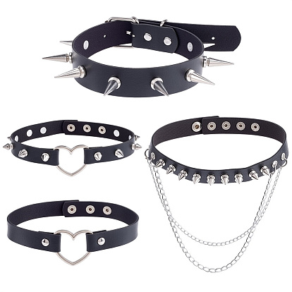 4шт. 4 стили: готический стиль, чокеры из искусственной кожи с шипами и заклепками, платина