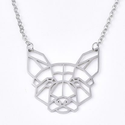 201 Stainless Steel Puppy Pendant Necklaces, with Cable Chains, Filigree Beagle Dog Head