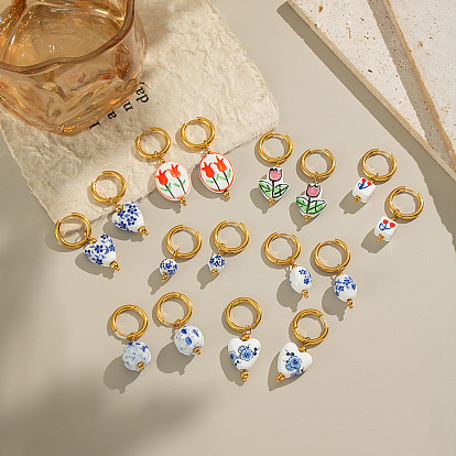 Керамические серьги-кольца из нержавеющей стали, реальный 18 k позолоченный