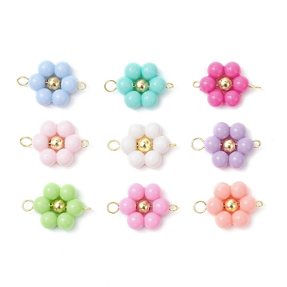 Акриловые круглые бусины-цветочки-подвески, с 304 двойными петлями из нержавеющей стали, золотые