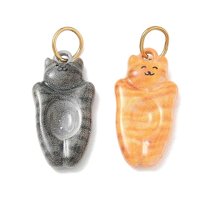 304 Stainless Steel Enamel Pendants, Cat Shape Charm, with Jump Ring