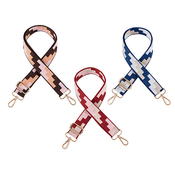 3шт 3 цвета полиэстер сумка ремень, с сплава цинка застежками, геометрические узоры, для аксессуаров для замены сумок