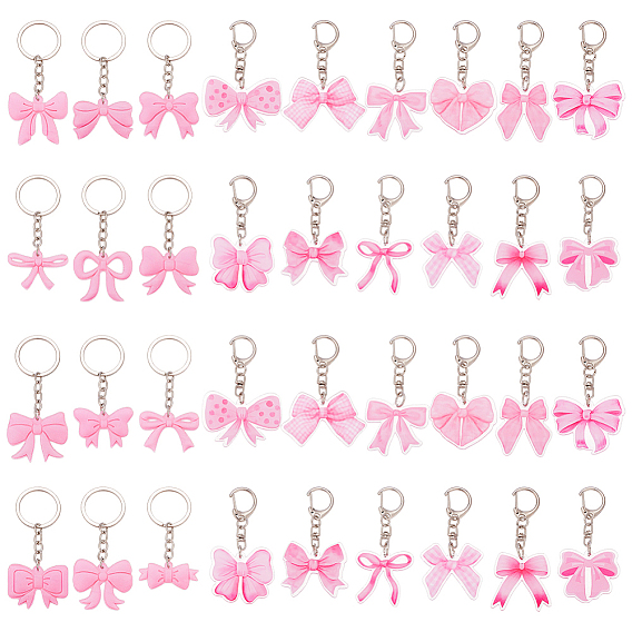 36шт. акриловые брелоки в виде бантиков, с кольцом ключевой железа, платина