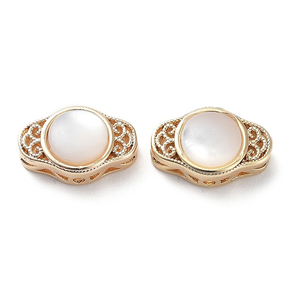 Brass Hollow Oval Beads, with Natural Shell