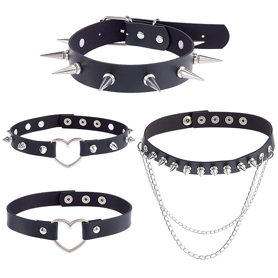 4шт. 4 стили: готический стиль, чокеры из искусственной кожи с шипами и заклепками, платина