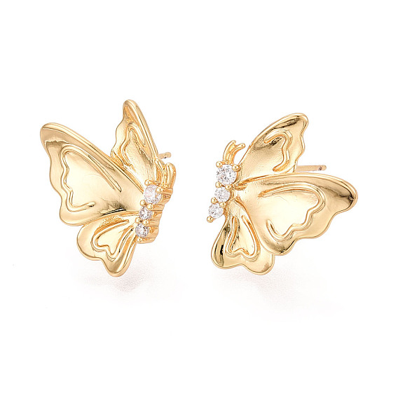 Серьги-гвоздики из циркония, бабочка, без никеля 
