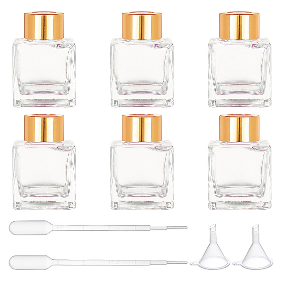 Glass Aromatherapy Subpackage Bottle, with Aluminium Oxide Cover & PP Plug, Square
