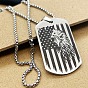 201 Stainless Steel Flag Eagle Rectangle Dog Tag Pendant Box Chain Necklaces for Men
