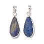 Natural Kyanite Pendants, Teardrop Charms, with Silver Plated Brass Findings, Cadmium Free & Lead Free