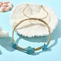 Ocean Theme Starfish Tortoise Synthetic Turquoise Beaded Anklets for Women, Nylon Cord Braided Adjustable Bracelets
