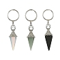 Cone Pendulum Natural & Synthetic Mixed Gemstone Keychain, with Iron Split Key Rings