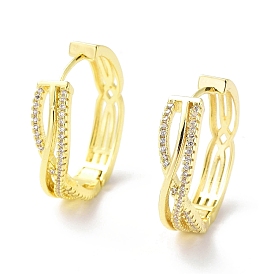 Clear Cubic Zirconia Criss Cross Hoop Earrings, Brass Jewelry for Women