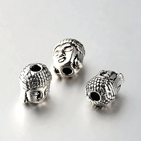 De aleación de estilo tibetano 3 perlas cabeza d buda, sin plomo y cadmio, 10x8.5x8 mm, agujero: 2 mm
