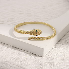 Gold-plated Snake Bangle with Zirconia Inlay, Unique Animal Bracelet for Women