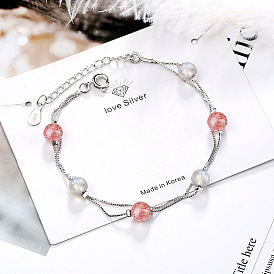 Blue Moonlight Pink Strawberry Crystal Simple Design Bracelet Double-layer Bracelet Female Bracelet