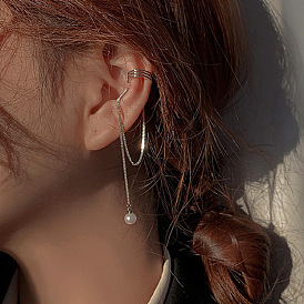 Double-layer Metal Chain Tassel Earrings with Personality, Minimalist Hip-hop Style Ear Cuff
