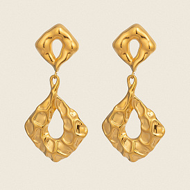 304 серьги-гвоздики с подвесками в виде ромба из нержавеющей стали с подвеской-складкой