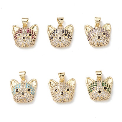 Brass Micro Pave Cubic Zirconia Pendants, Dog Charms